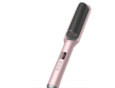 Alisador de iones negativos Rizador de pelo perezoso Doble función para alisar y rizar el cabello Peine rizador con férula eléctrica rosa BISBISOUS...