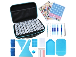 Caja de almacenamiento para herramientas de dibujo 5D de Digitallab con cuentas de joyería azules (60 ranuras con herramientas)