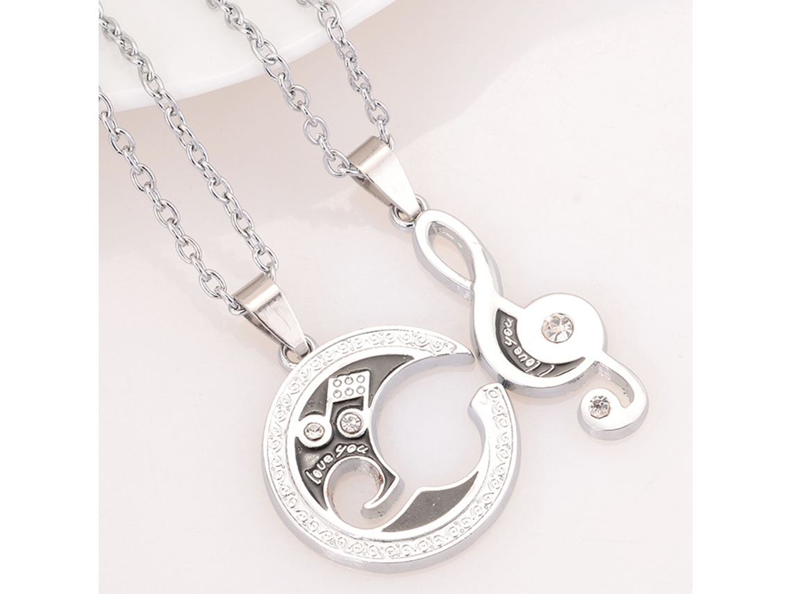Collar Con Colgante De Rompecabezas De Cristal Con Nota Musical Para Parejas, Grabado Con "te Amo".
