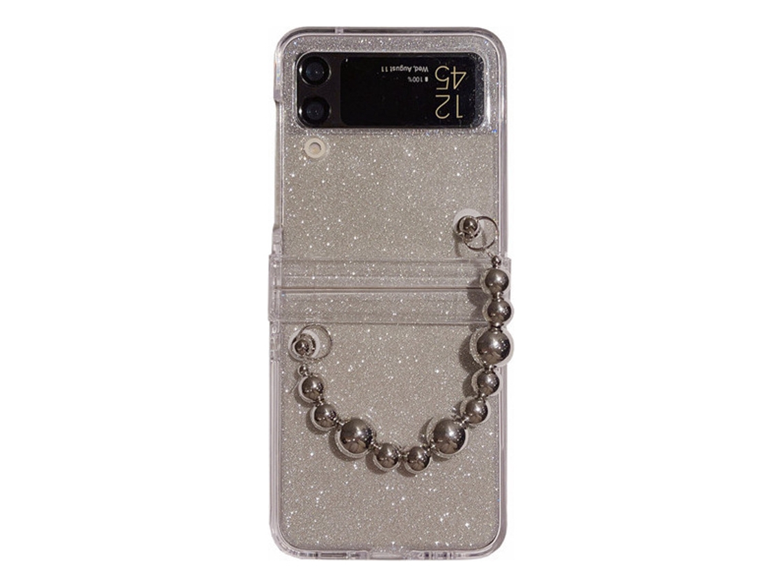 Para Samsung Galaxy Flip Z4 Z3 Pulsera Funda Destello Plata