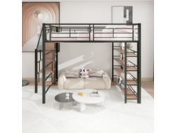 Cama Entresuelo 140x200 Cm - Con Pequeño Armario Y Estantes De Almacenamiento - Negro