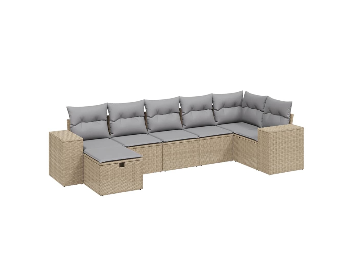 Conjunto 7 de sofás jardín con cojines beige mezcla VIDAXL ratán PE