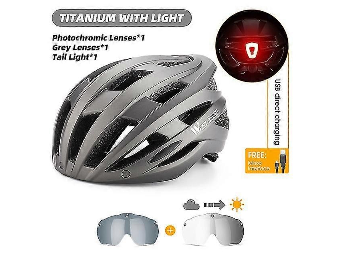 Casco de ciclismo unisex con luz trasera, gafas y visera solar. Ideal para bicicletas de montaña, de carretera y eléctricas.
