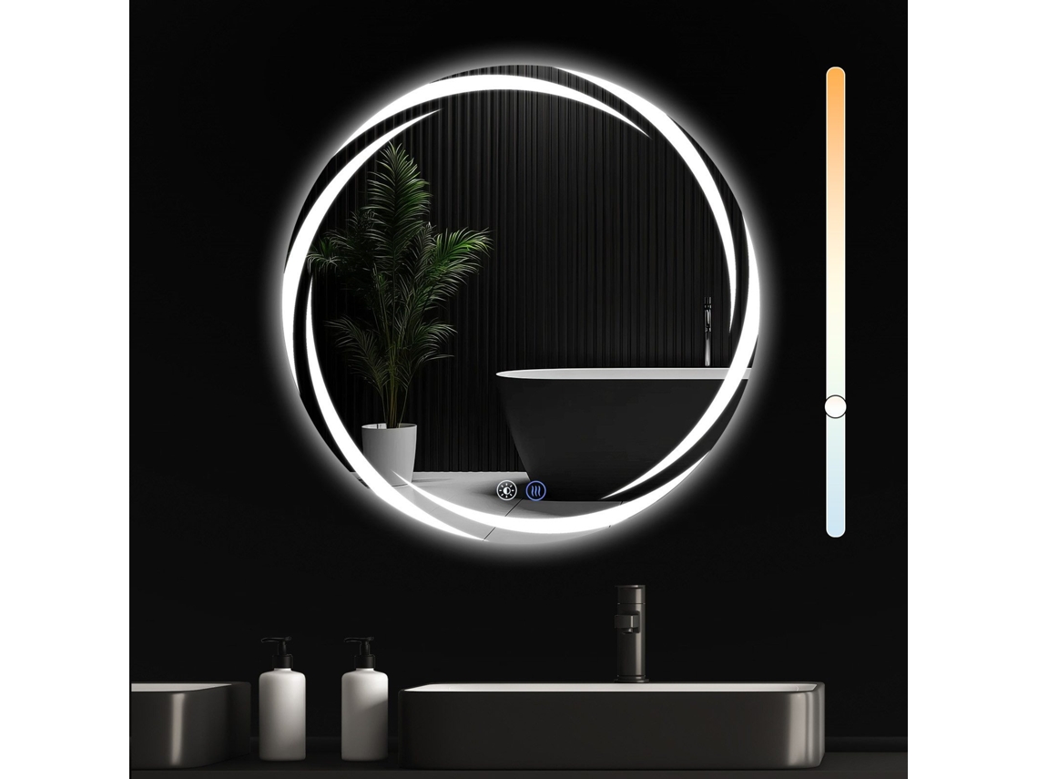 Espejo de baño redondo con luz LED, 70 cm, IP44, control táctil, NETTLIFE