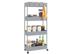 Carrito De Cocina Con 4 Estantes, Ruedas, Cestas Y Ganchos, Color Gris.
