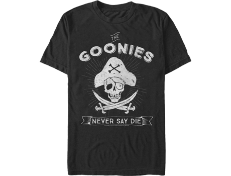 Camiseta Unisexo DEEPSTONE Never Say Die Pirate Logo Goonies Negro (M)