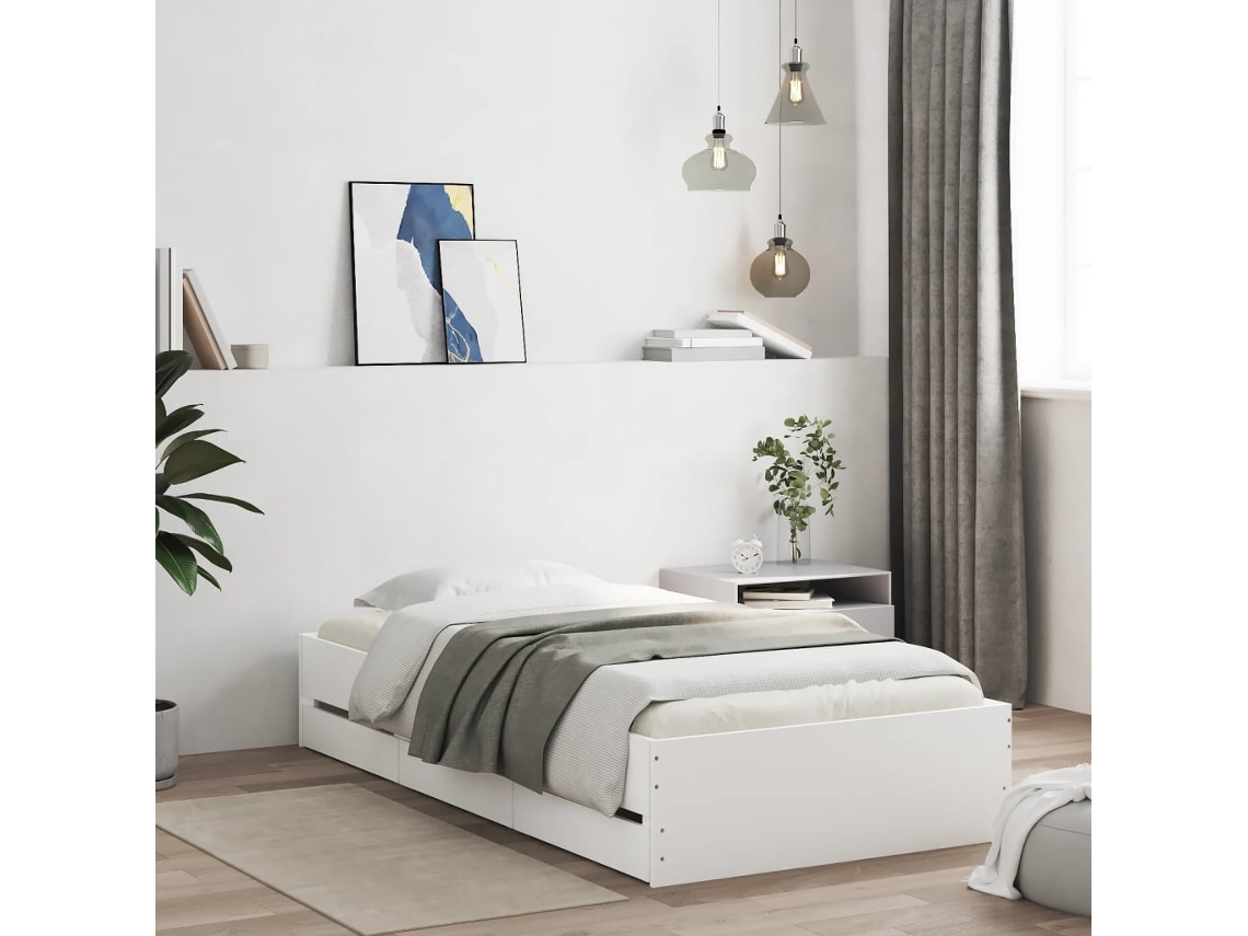 Cama Con Cajones Madera De Ingeniería Blanca 75x190 Cm