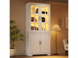 Armario Alto Blanco Con 2 Estantes De Cristal Y 2 Puertas, 80x38x180cm