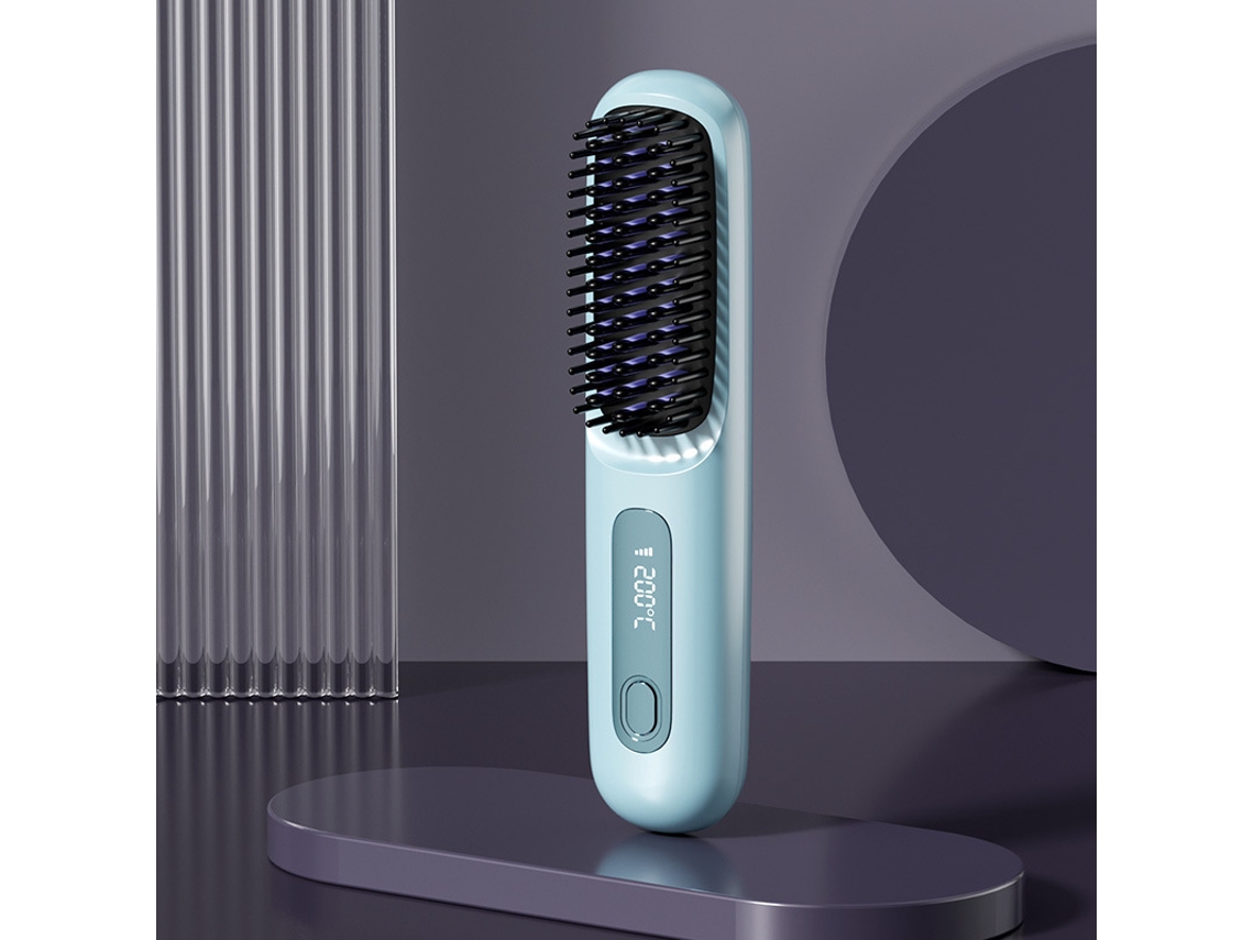 Cepillo Modelador Inalámbrico Azul Cerámica Mch Anti-quemadura Para Cabello Liso Y Brillante