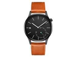 Reloj De Pulsera Masculino Redondo De Cuarzo Con Correa De Cuero Pu Estilo Fashion Marrón Negro