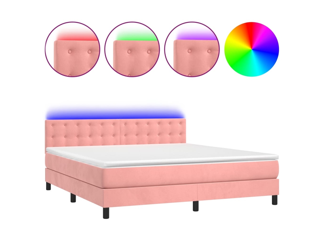 Maison Exclusive - Cama Box Spring Colchón Y Led Terciopelo Rosa 180x200 Cm