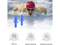 Tapones de silicona para los oídos para nadar, 6 pares, cómodos, impermeables, con estuche, color azul