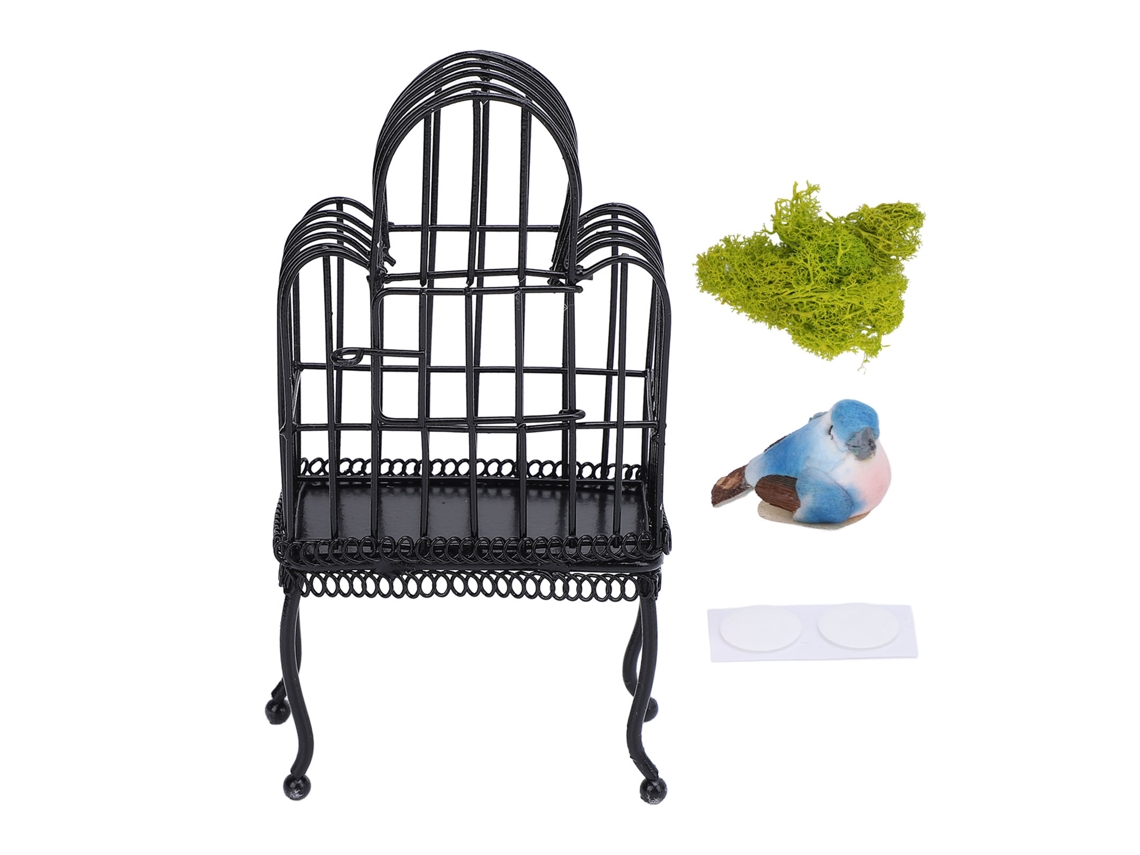 Jaula De Pájaros De Metal En Miniatura 1:12 Para Casa De Muñecas Con Puerta Que Se Abre Y Césped Artificial.