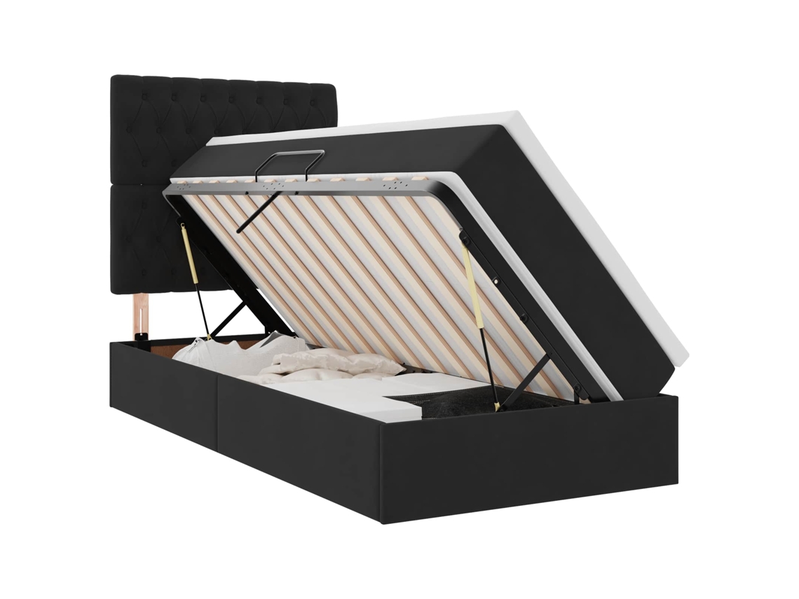 Syfax™ Cama Con Almacenamiento Y Colchón Negro 100 X 200 Cm Terciopelo
