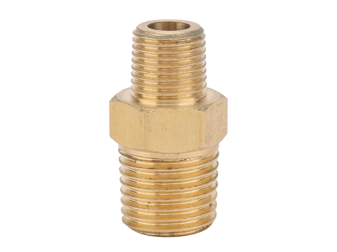 Adaptador de conexión de tubería macho NPT de latón de 60° con hexágono (1/8 x 1/4)