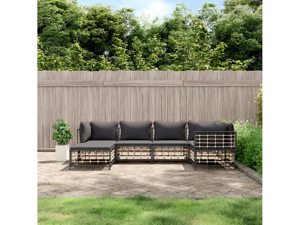 Conjunto de jardín de 6 piezas con cojines de mimbre sintético antracita de DKD Home Decor