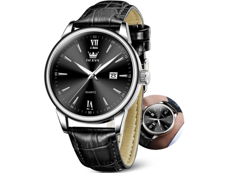 VEANXIN Reloj de Cuero con Fecha Impermeable Simple para Hombre con números Romanos(negro)