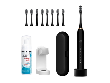 Cepillo de dientes eléctrico HHZ Base ultrasónica recargable 8 cabezales de cepillo Soporte para bolsa de viaje Mousse de limpieza