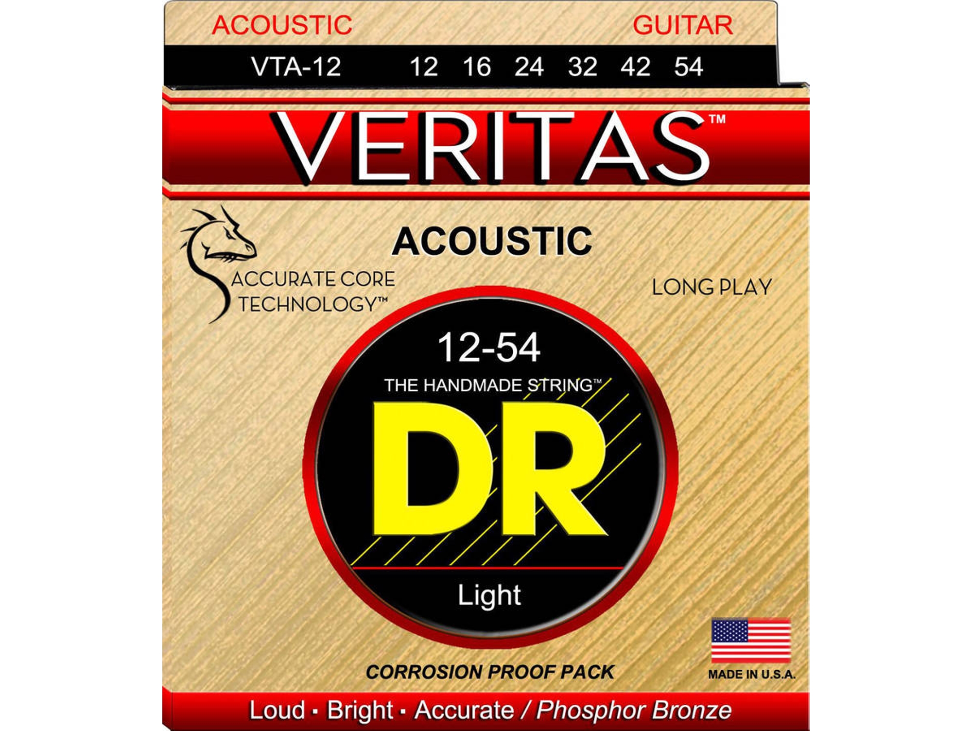 Juego de Cuerdas Guitarra Acústica DR VTA-12 Veritas (0.12 - .016 - .024 - .032 - .042 - .054 - Bronce)