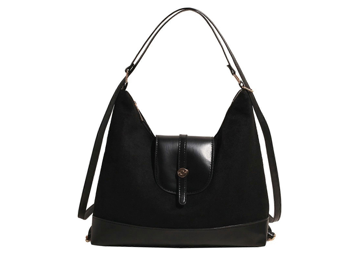 Bolso bandolera elegante y práctico para mujer, de estilo clásico, en piel sintética, con gran capacidad, ideal para viajar. Negro.