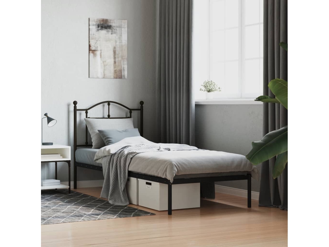 Estructura Cama Sin Colchón Con Cabecero Metal Negro 90x200 Cm