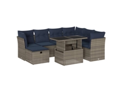Conjunto de sofá de jardín de 8 piezas con cojines, ratán gris. EXCLUSIVO DE MAISON.