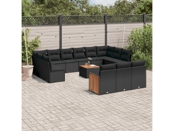 Conjunto de sofá de jardín de 14 piezas con cojines, ratán negro, Dkd Home Decor