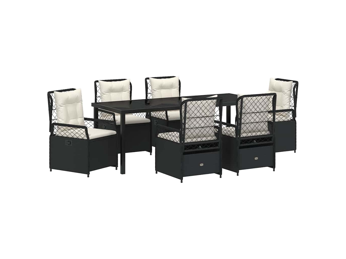 Juego de comedor de jardín de mimbre negro de 7 piezas EXCLUSIVO DE MAISON