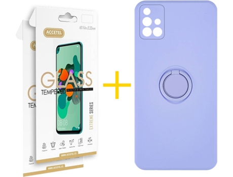 Carcasa + 2 Protectores de Pantalla para Samsung Galaxy A71 ACCETEL Morado Lila