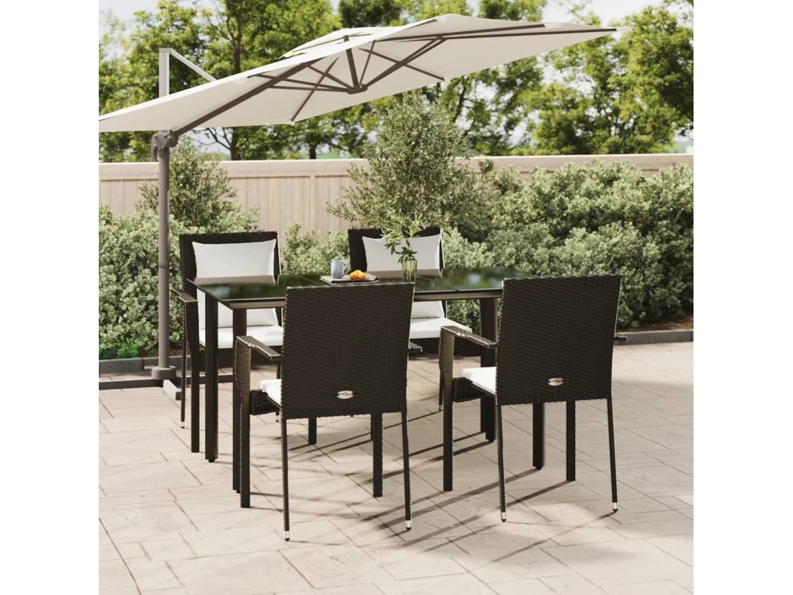 Juego de comedor de jardín de 5 piezas con cojines, mimbre sintético negro, DKD Home Decor
