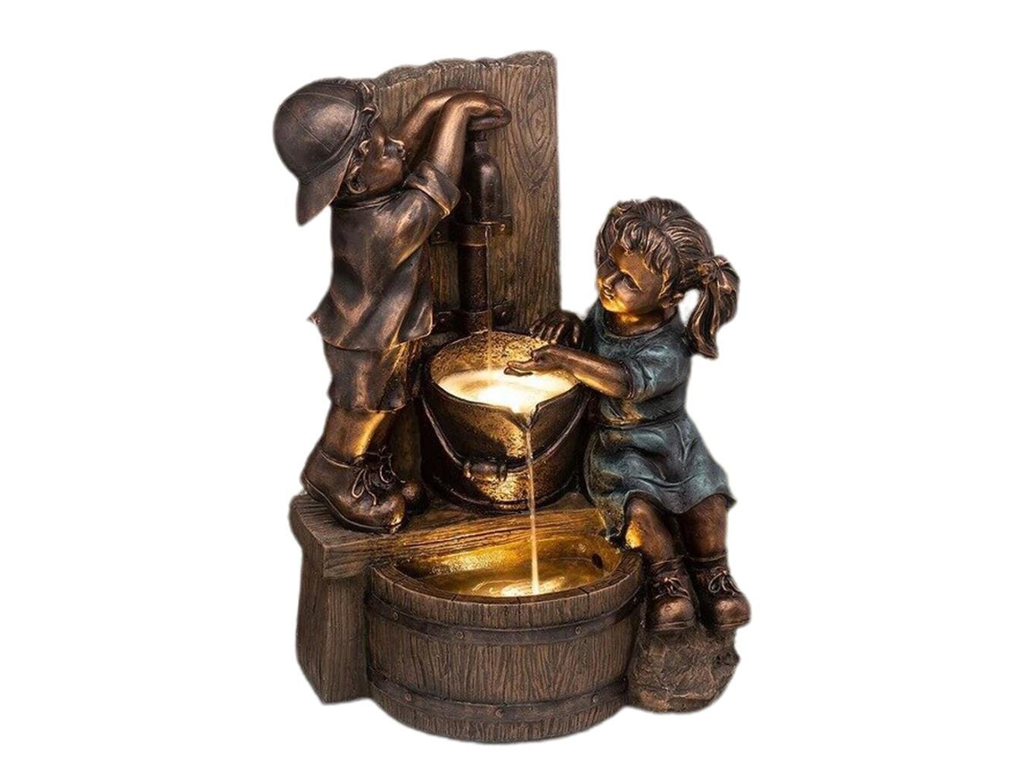 Estatua de niño y niña para jardín y parterre exterior