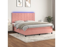 Cama Box Spring Colchón Y Led Terciopelo Rosa 180x200 Cm