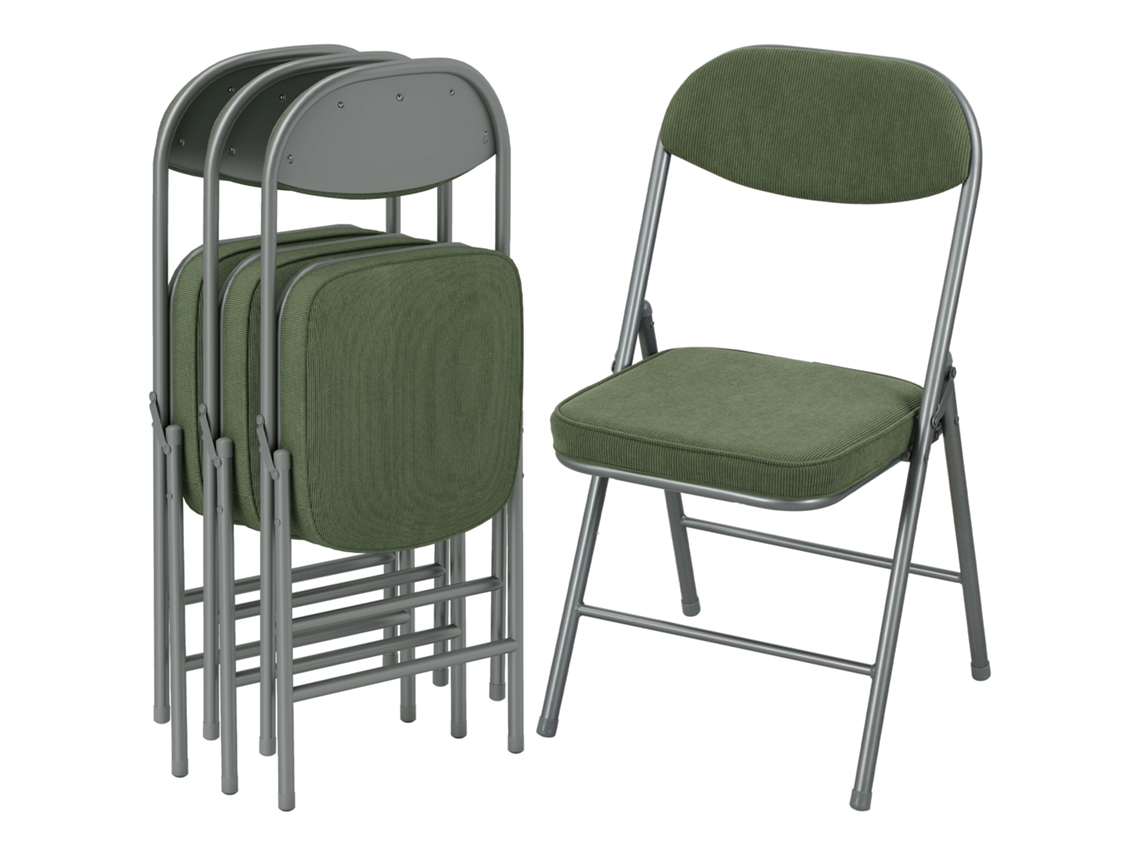 Juego de 4 sillas de comedor plegables, de pana y terciopelo, color verde, acolchadas.