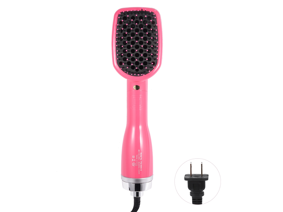 Secador De Pelo Y Alisador 2 En 1 Cepillo De Paleta Con Iones Negativos Hot Air Comb Rosa