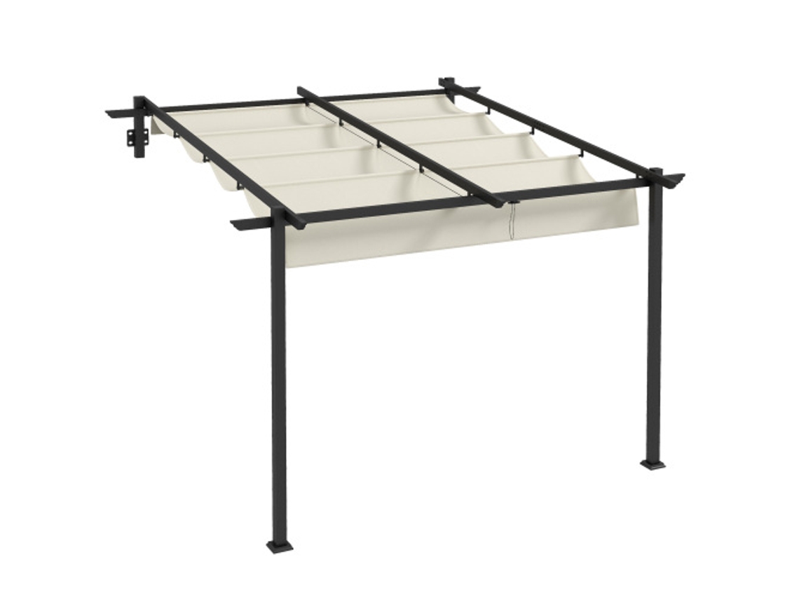 Cenador De 3 X 3 Metros, Resistente Al Viento, Con Techo Regulable, Apto Para Jardines Y Terrazas, Color Crema.
