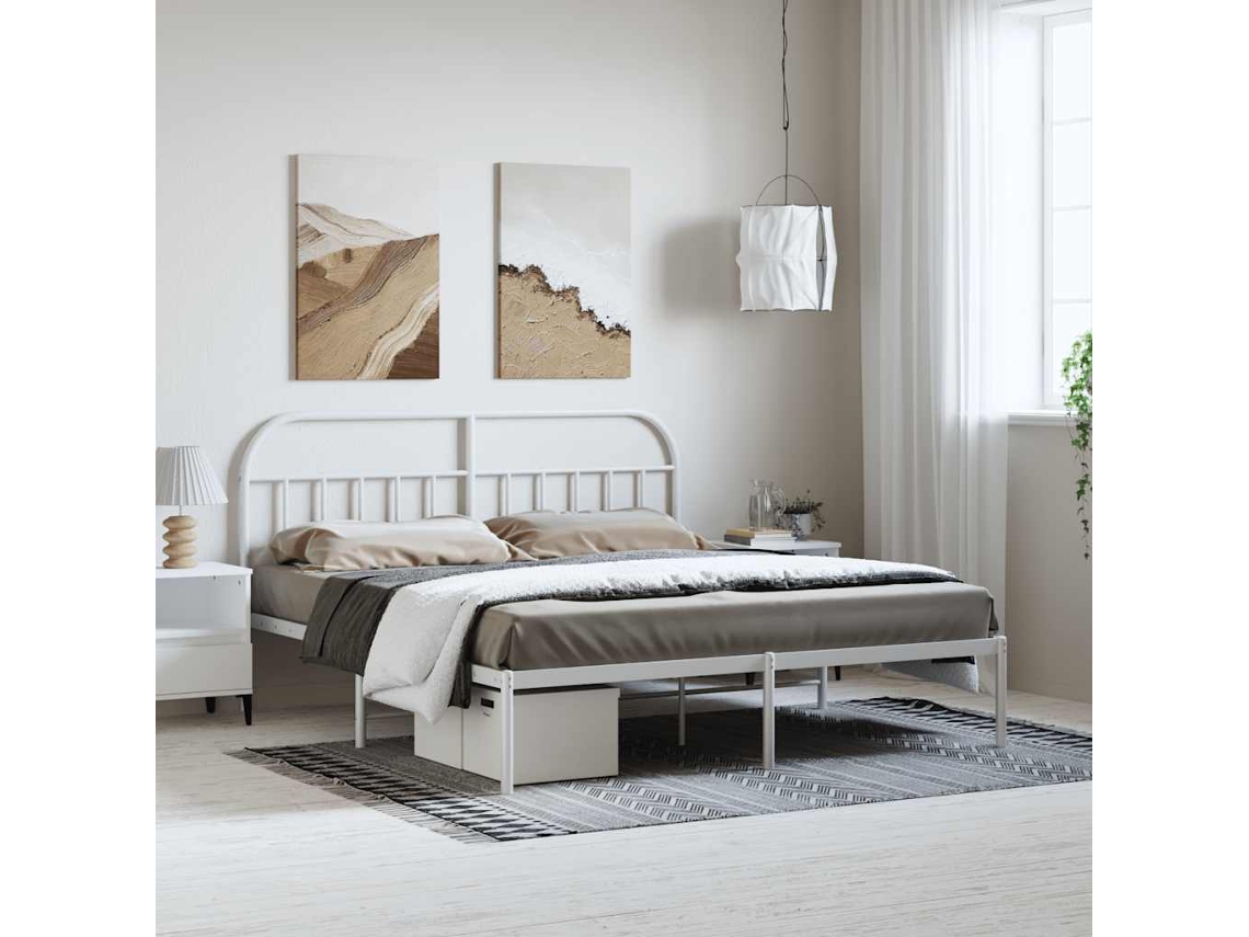 Estructura Cama Sin Colchón Con Cabecero Metal Blanco 183x213cm