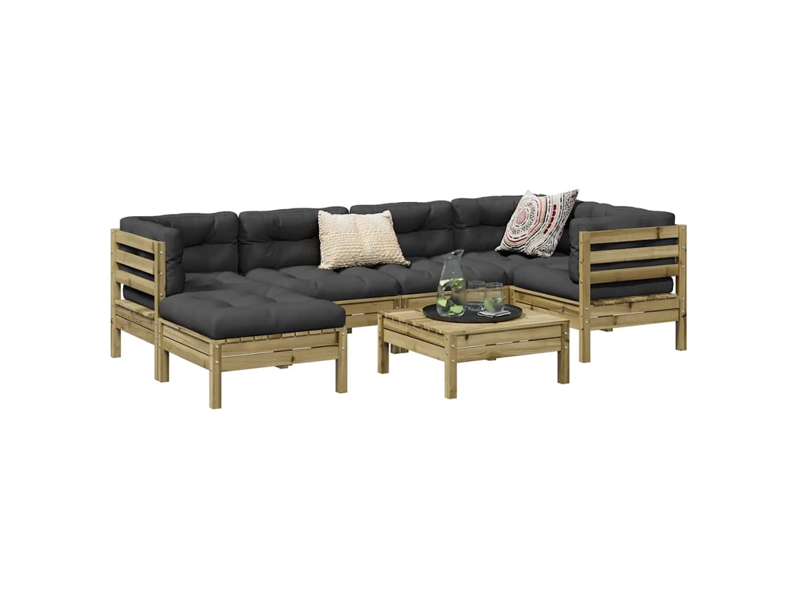 Conjunto de sofá de jardín de 7 piezas con cojines en pino impregnado, Dkd Home Decor