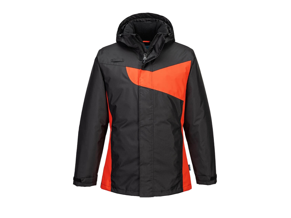 Chaqueta de invierno Portwest Pw2 Elegancia y protección contra el frío / Negro Rojo / S