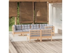 7 Piezas Conjunto Lounge De Jardim Almofadões Cinza Pinho Maciço Dkd Decoración Del Hogar