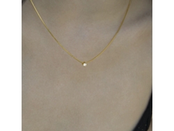 (dorado) Lágrima De Sirena, Plata Pura S925, Diamante Único De Zirconio 4 Mm Con Brillo Excepcional, Collar