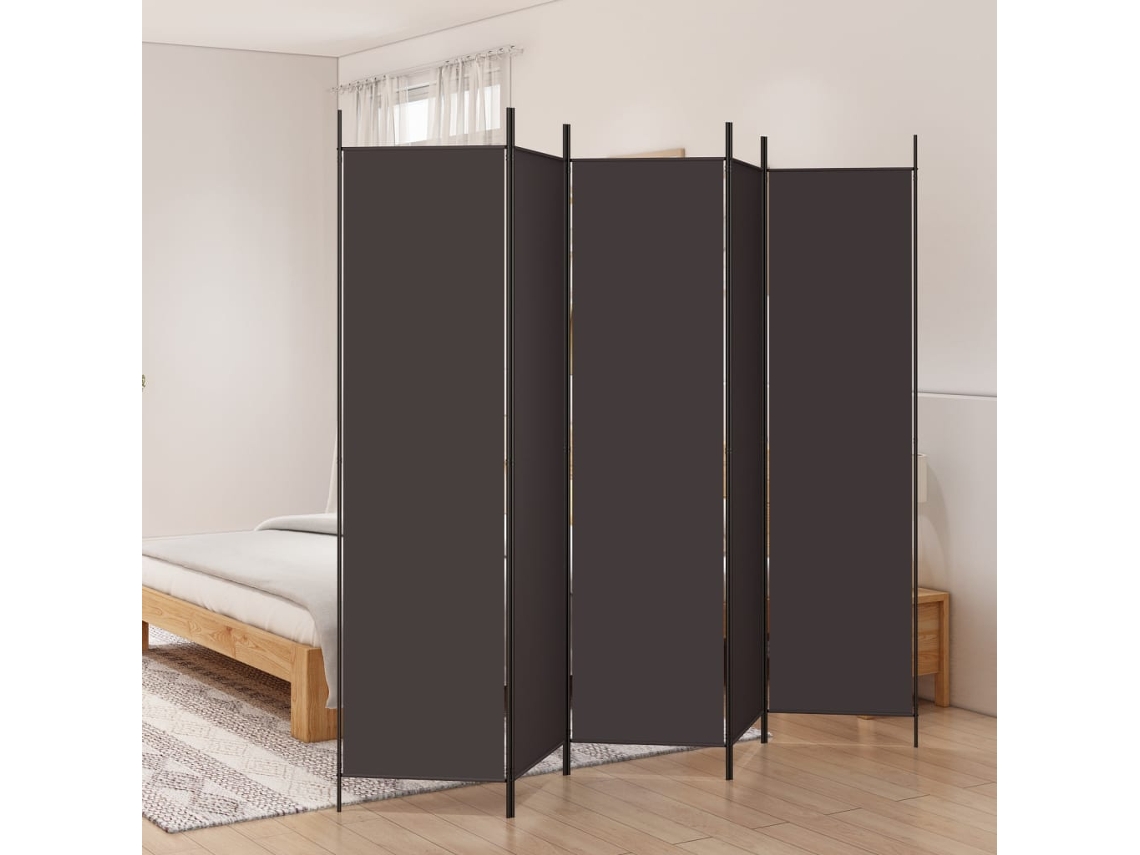 Biombo Divisor De 5 Paneles De Tela Marrón 250x200 Cm