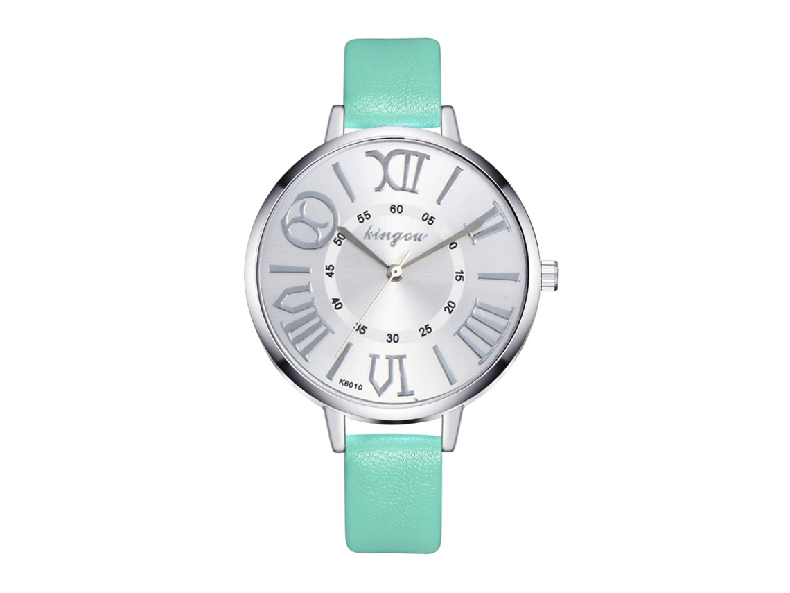 Reloj De Moda Coreano Para Mujer Con Correa De Cuero, Movimiento De Cuarzo Analógico, Redondo (menta)