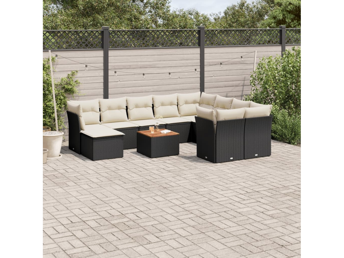 Conjunto de sofás de jardín de 11 piezas DKD Home Decor con cojines de mimbre negros