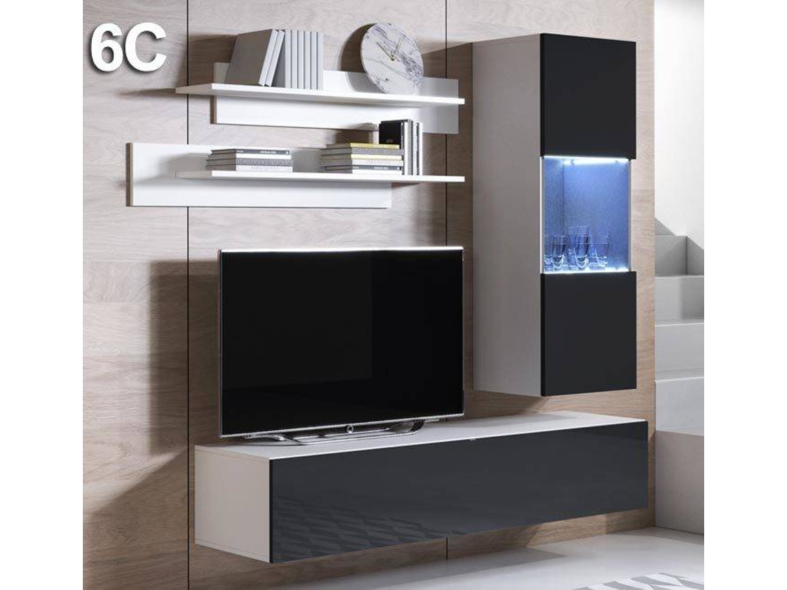 Conjunto de Muebles de TV MÓVEIS BONITOS Luke (Blanco y Negro - 160x40x166 cm)