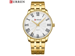 Reloj De Pulsera Sencillo Para Hombre (dorado Y Blanco) De Cuarzo Con Esfera Grande, Números Romanos Y Correa De Acero Inoxidable.