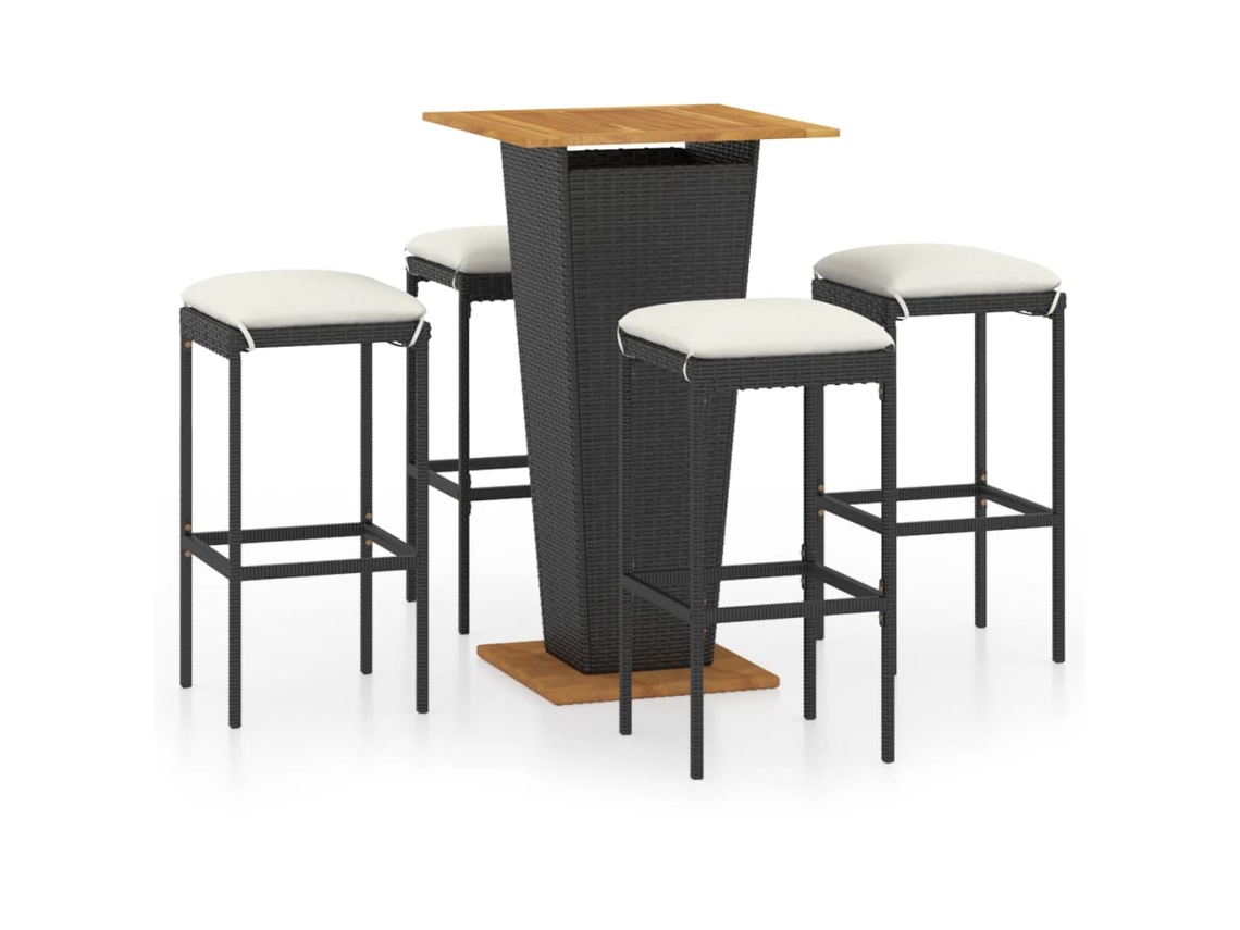 Conjunto 5 de muebles de bar de jardín VIDAXL y cojines ratán PE negro