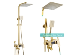 Juego de grifo de ducha, diseño contemporáneo, fácil control de temperatura, oro cepillado B 30 cm OEM