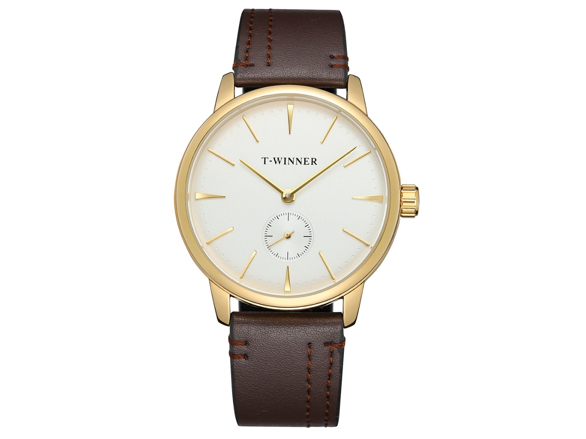 Reloj Mecánico Semiautomático Para Hombre Winner (esfera Blanca, Caja Dorada, Correa Marrón)