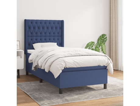 vidaXL Cama con somier y colchón 90x190 cm tela azul