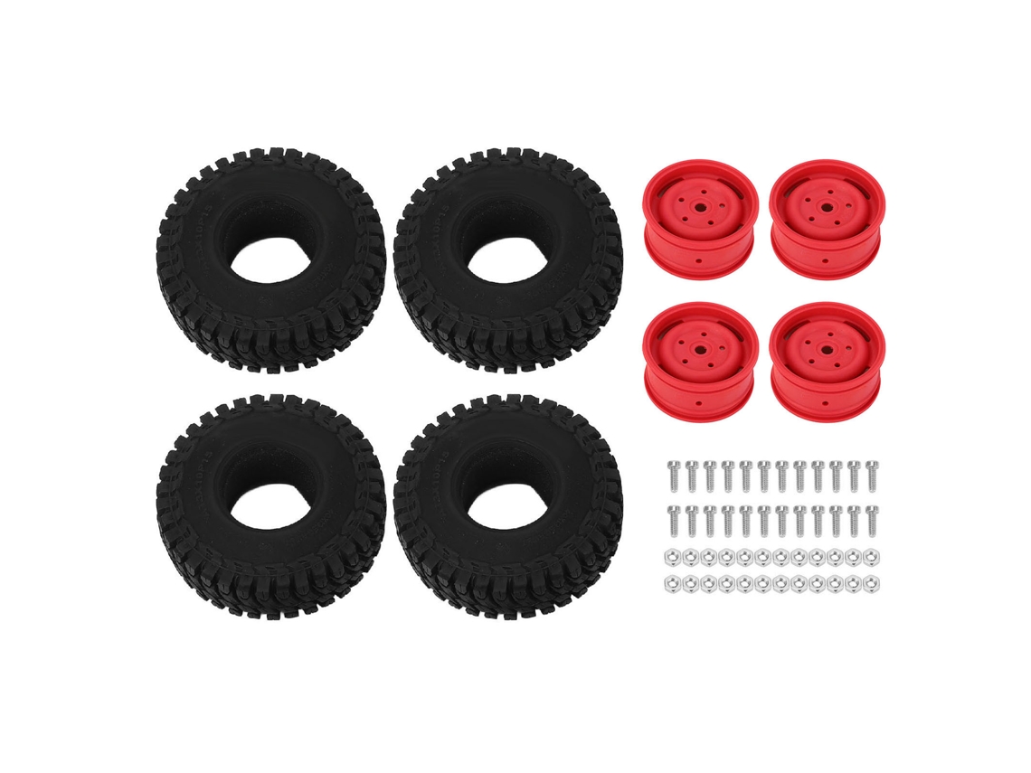 Juego De Llantas Resistentes A La Presión Con Neumáticos De Plástico Para Coche Rc Crawler Rojo.